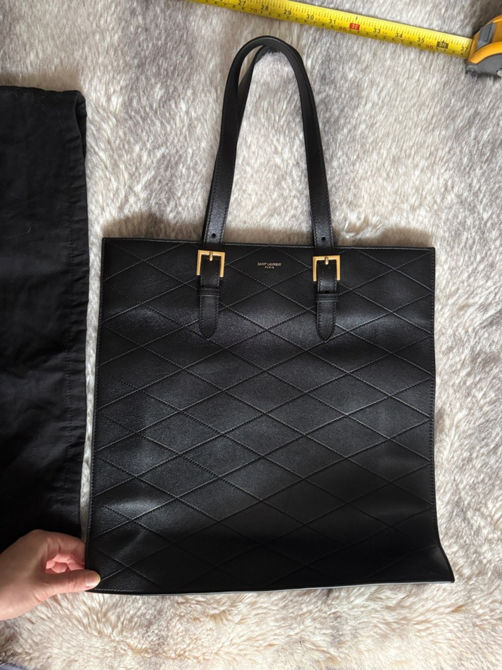Saint Laurent Black Quilted Leather Tote with Gold Hardware